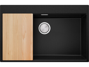 Fregadero cocina de granito sin escurridor con un solo grande seno XXL Oslo 80 Level+enrollable escurridor de platos