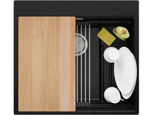 Fregadero cocina de granito sin escurridor con un solo grande seno MAX Oslo 60 Level+enrollable escurridor de platos