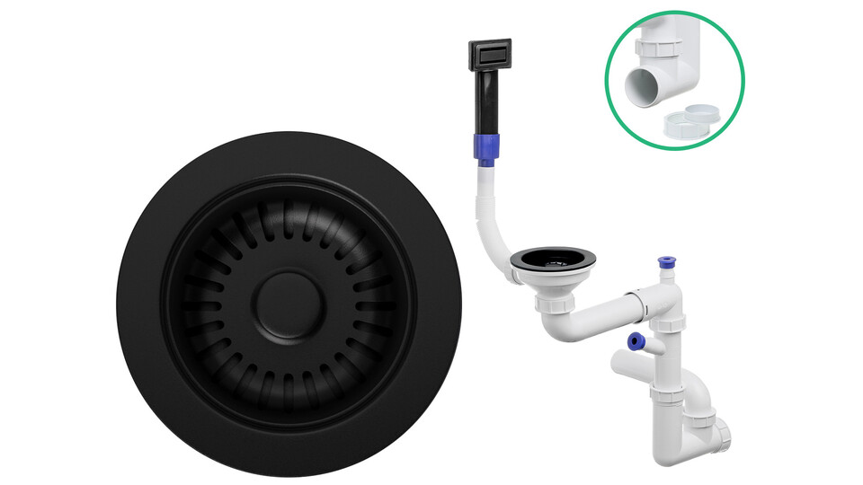 Sifón manual que ahorra espacio Composite para fregaderos bajo encimera-rebosadero rectangular